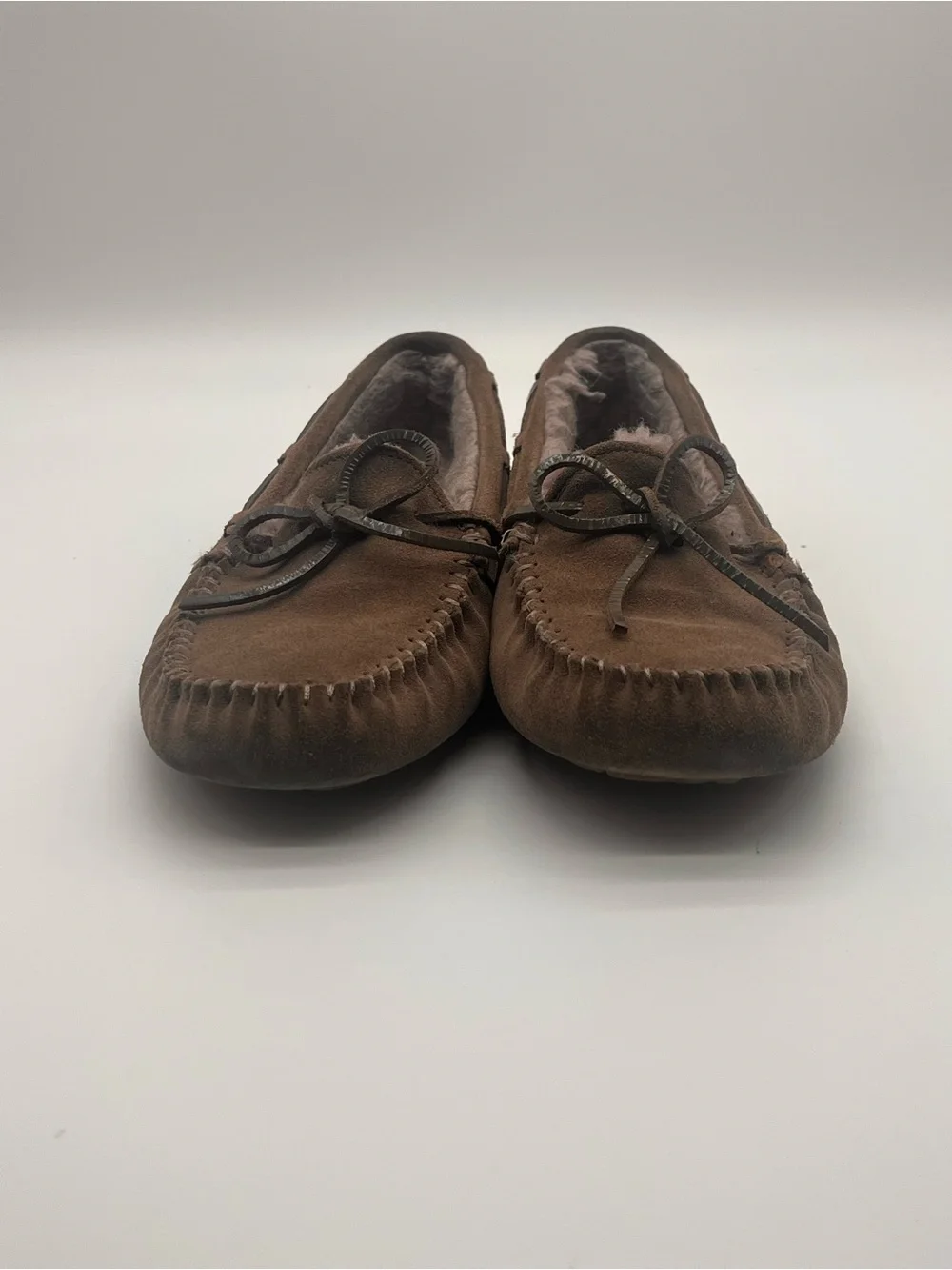 UGG Mens Brown Suede Shearling Moccasin Slip-On